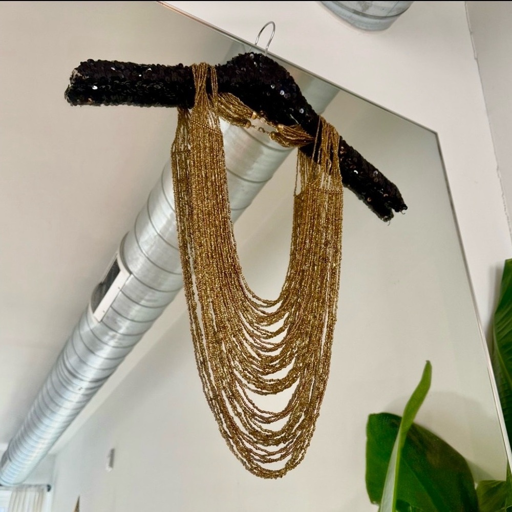 Vintage Multi-bead Gold Beaded Necklace/ Chest Piece